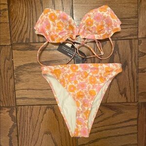triangl swimwear Pink and Orange Bikini with Bandeau Top and Ruffles